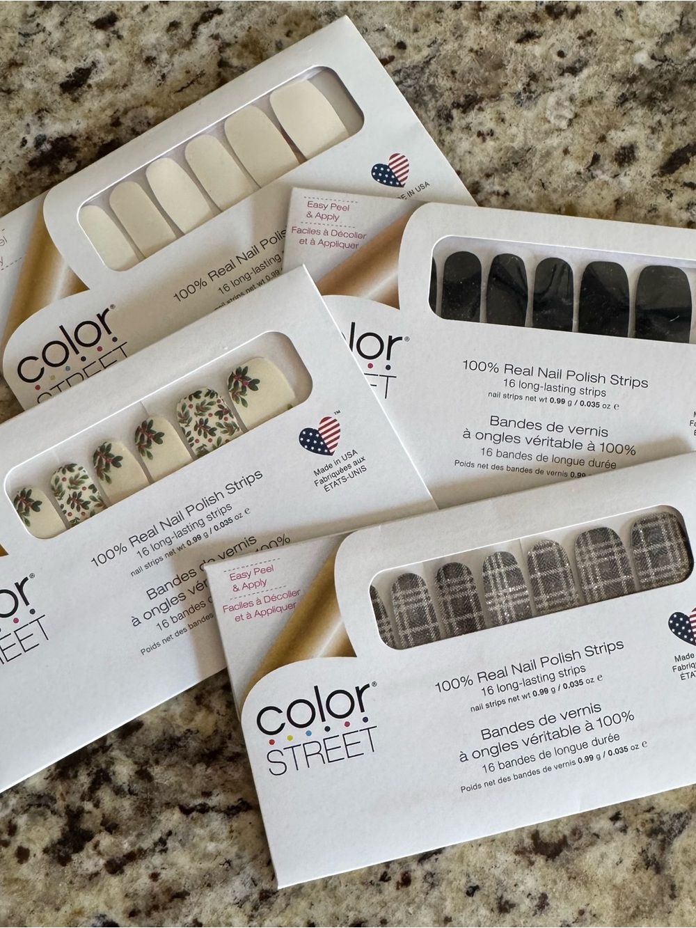 Color Street Nail Polish Strips - Assorted Black, White, Cream & Christmas Holly